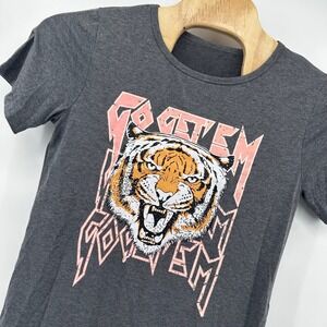 Tiger Graphic‎ T-Shirt Gray Crew Neck Short Sleeve Tee Go Get Em